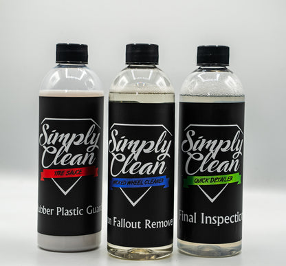 Simply Clean Detailing Products Bundle. Tire Sauce, Wicked Wheel Cleaner, Quick Detailer Bottle Image 16 oz 